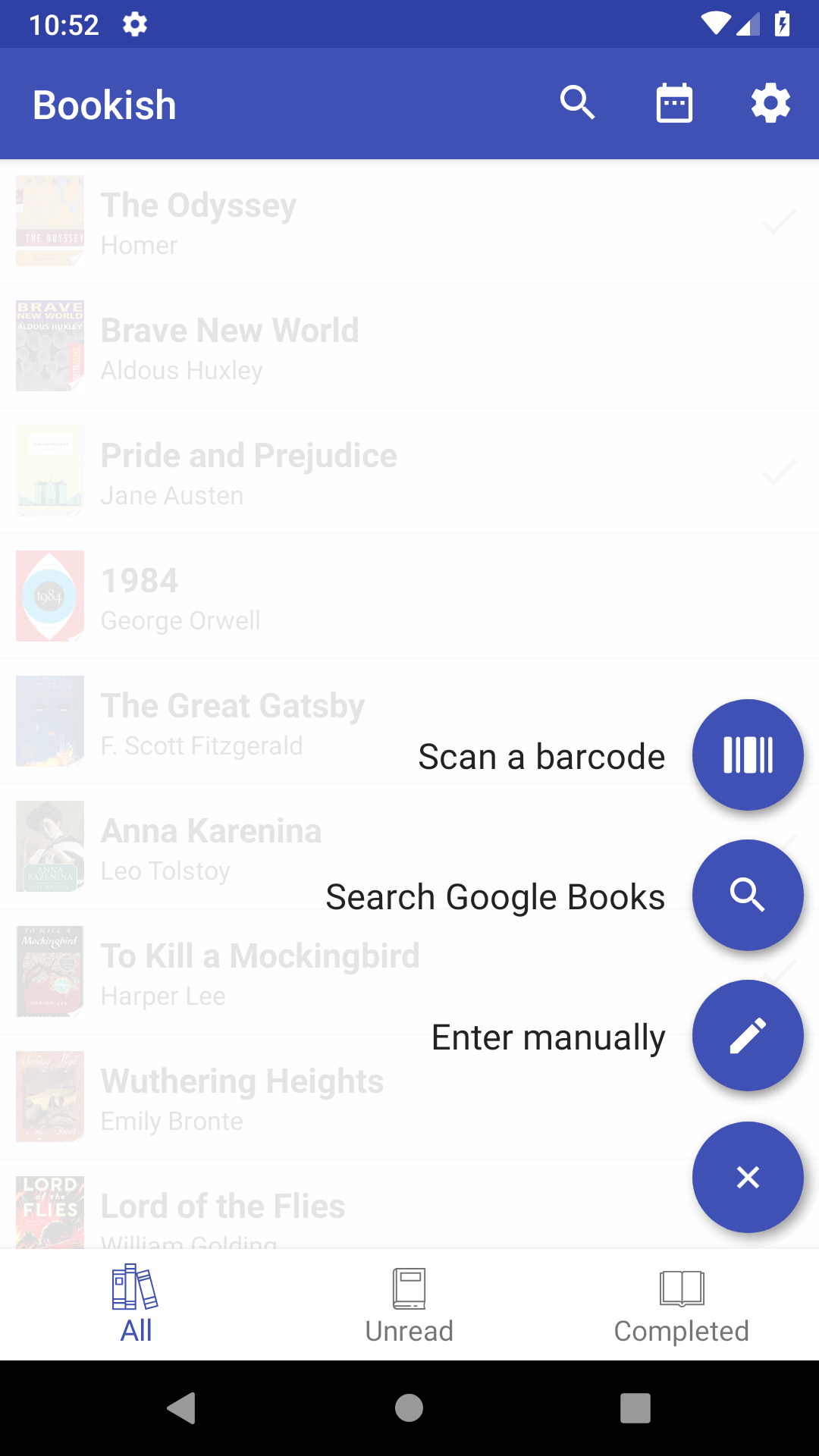 screenshot of the 'add a new book' menu